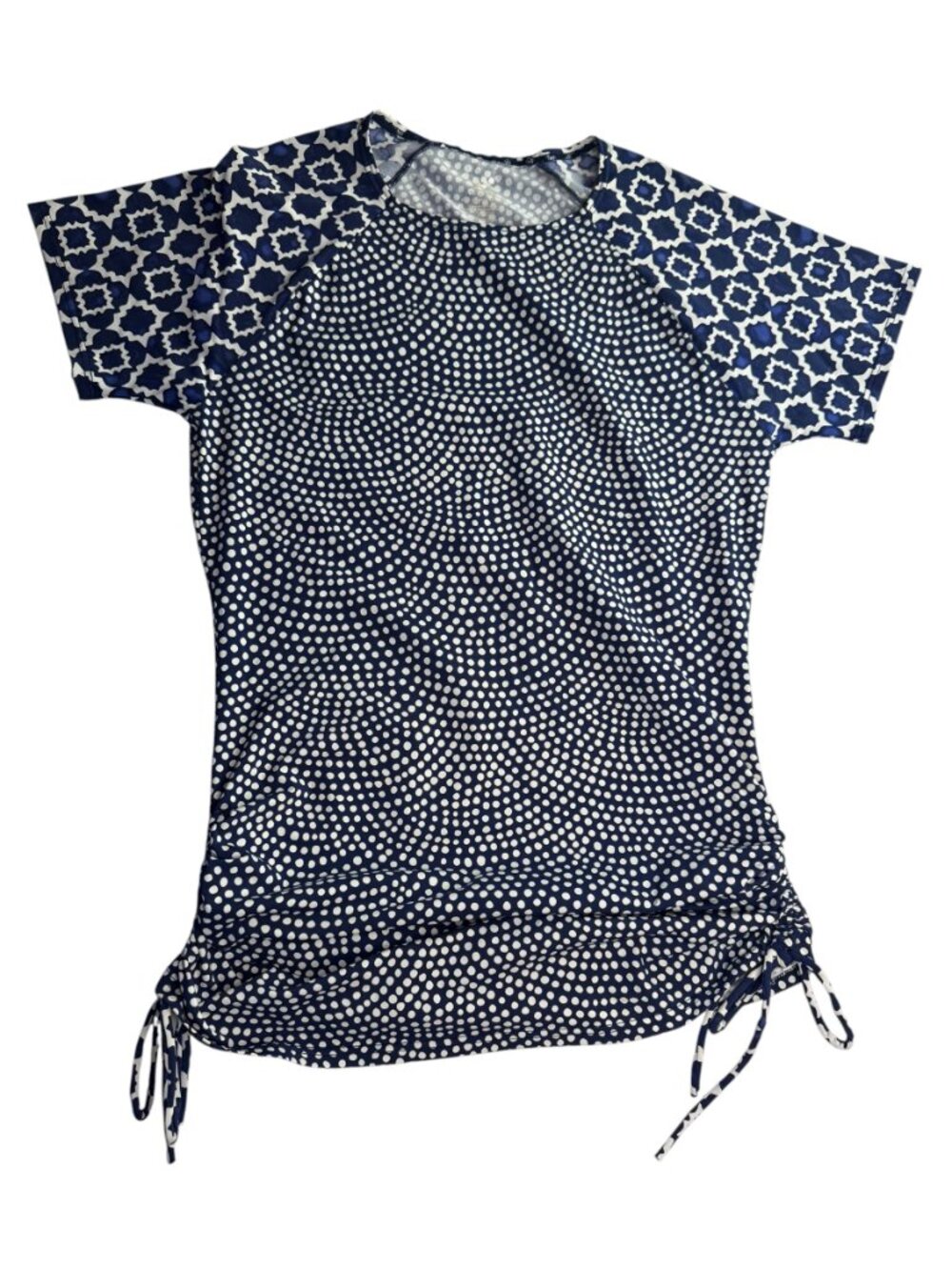 TITLE NINE Swim Shirt Rash Guard Dark Blue with White Polka Dots Size Women's M